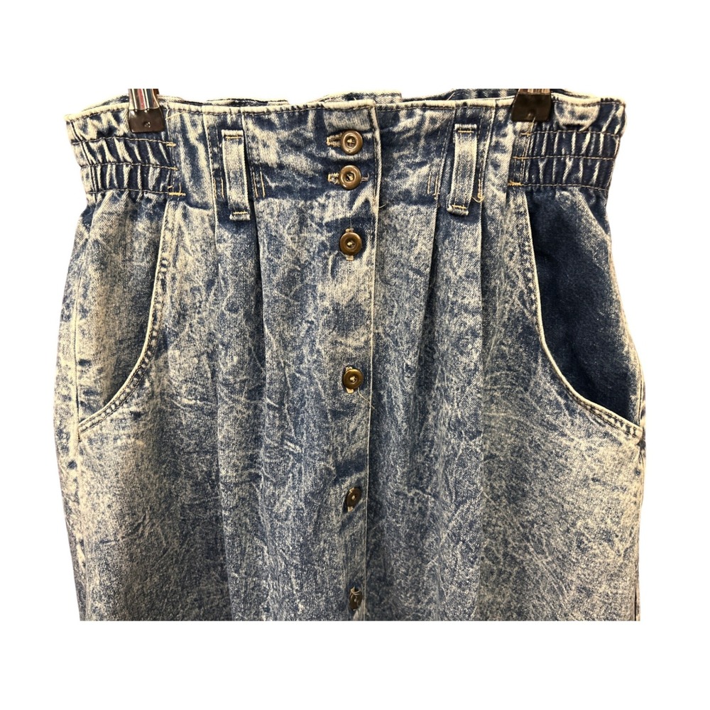80s Vivaldi Denim Skirt Acid Wash Paperbag High Waist Retro Indie Sleaze Cowgirl - Picture 2 of 4